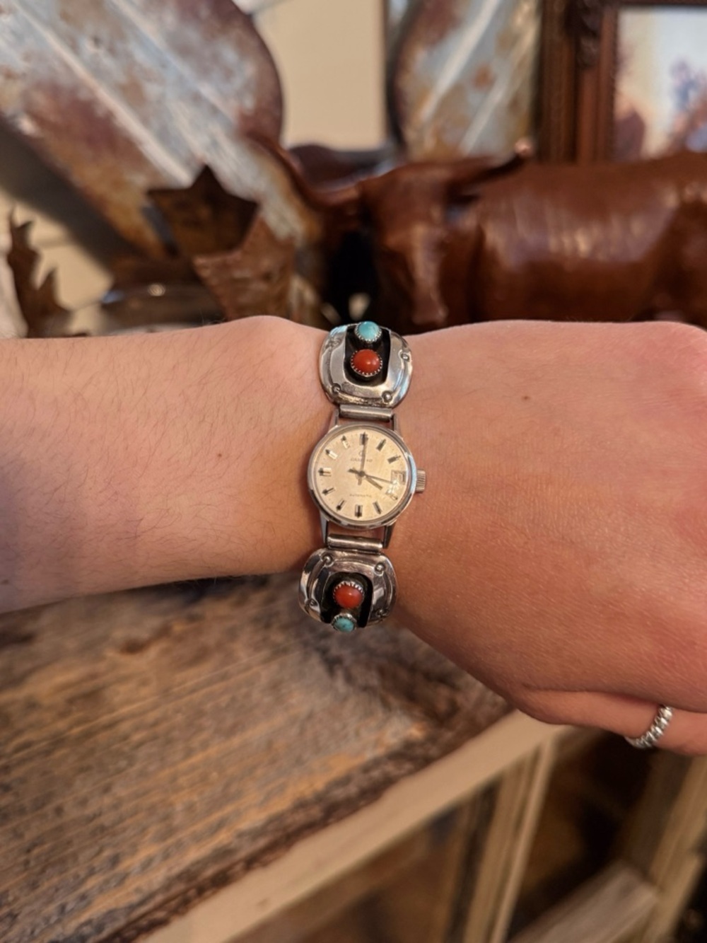 SOLD Genuine Navajo Turquoise & Coral Watch